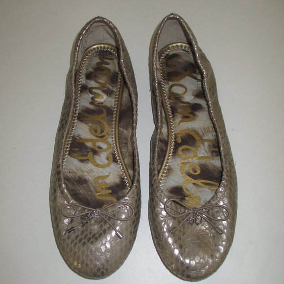 Sam Edelman "Felicia" Womens Bronze Faux Snakeskin Leather Ballet Flat-Size 6.5M - Picture 1 of 7